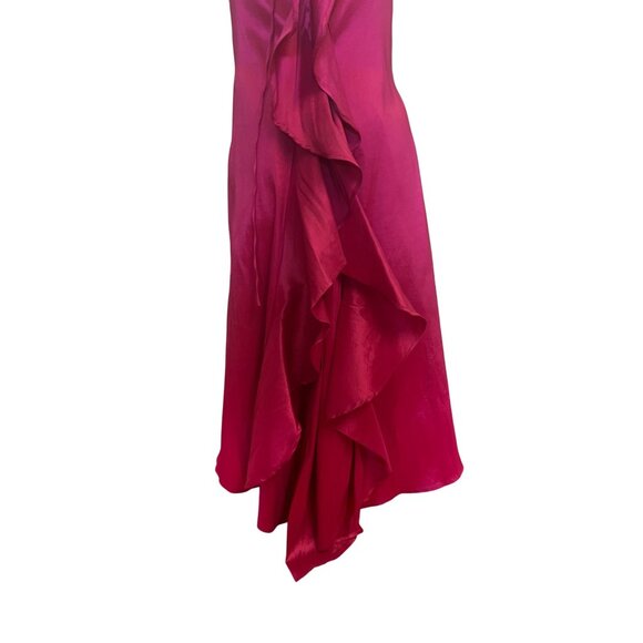 Jump Apparel Pink Dress Fuchsia Satin Gown With Lace-Up Back Sleeveless Ruffle D - Picture 7 of 12